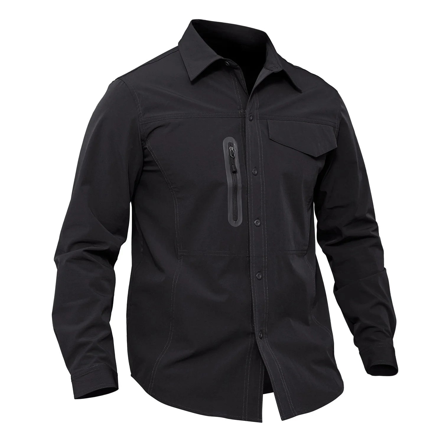 Stretch Men's Shirt Multiple Pockets Quick Drying Shirts High Quality Male Elastic Tooling Shirt Men Clothing Casual Shirts AF54