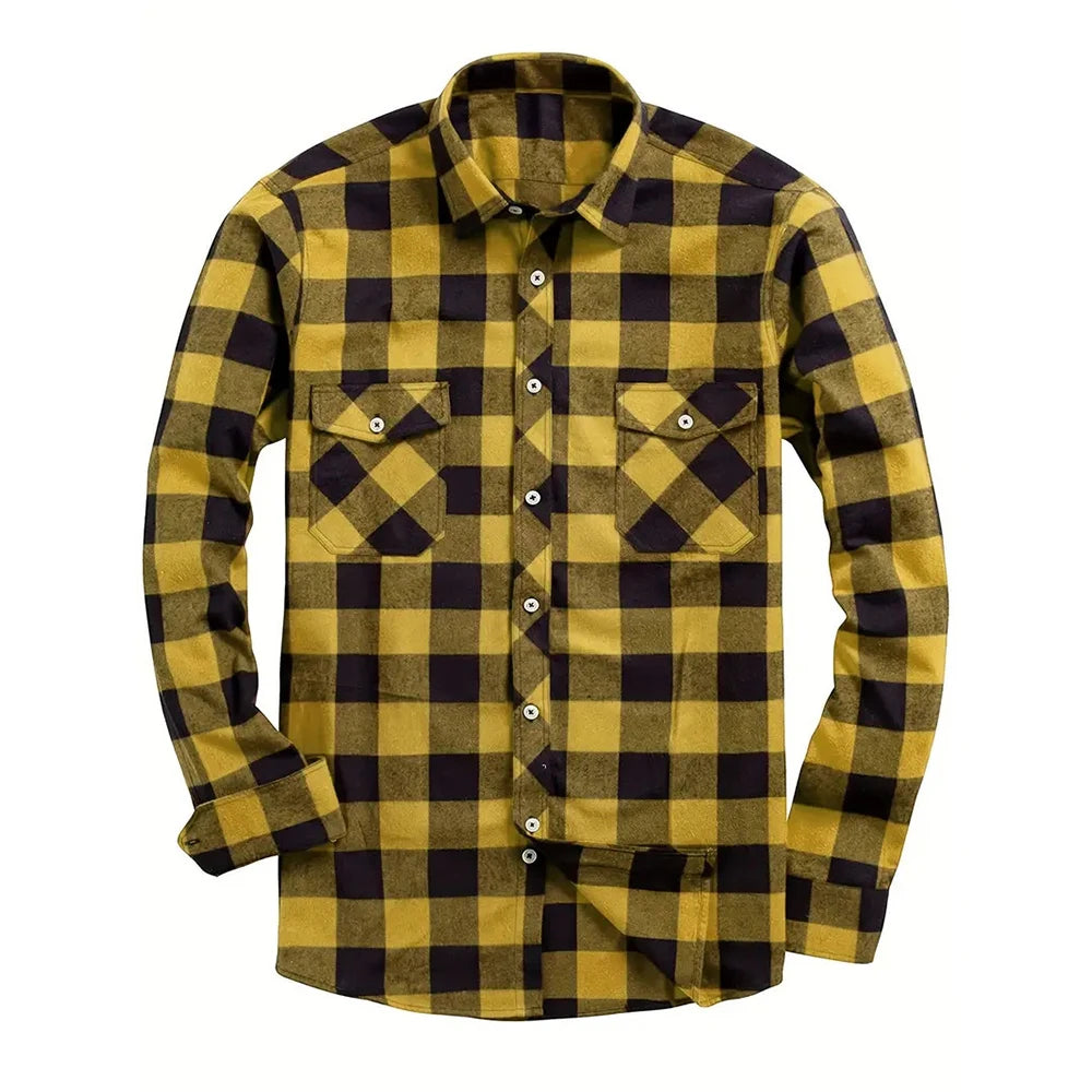 New Plaid Flannel Shirt for Men Long Sleeve Casual Shirts Spring Autumn Button -up 2-Pocket Colthing Tops Classic Men's Shirts