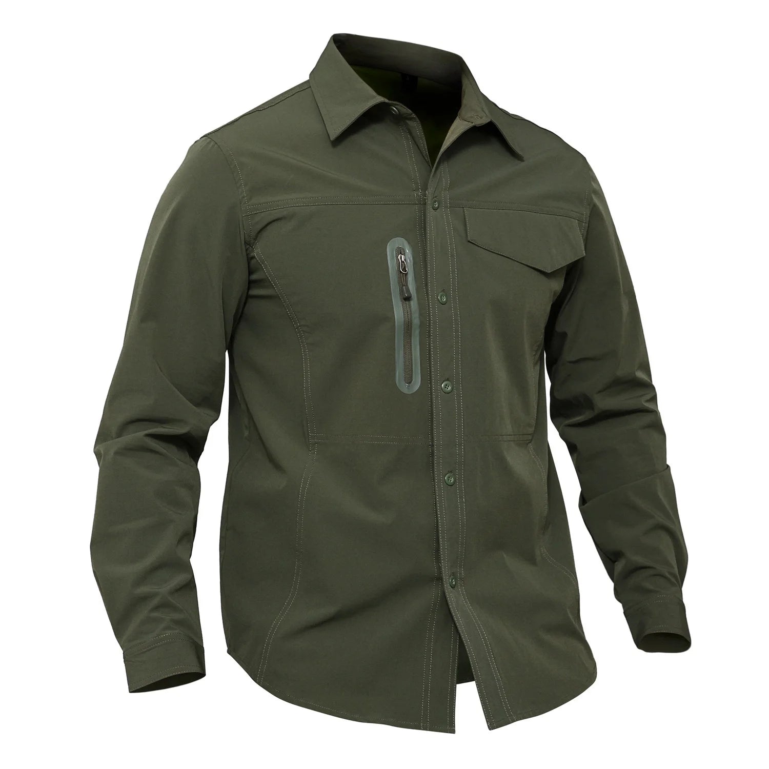 Stretch Men's Shirt Multiple Pockets Quick Drying Shirts High Quality Male Elastic Tooling Shirt Men Clothing Casual Shirts AF54