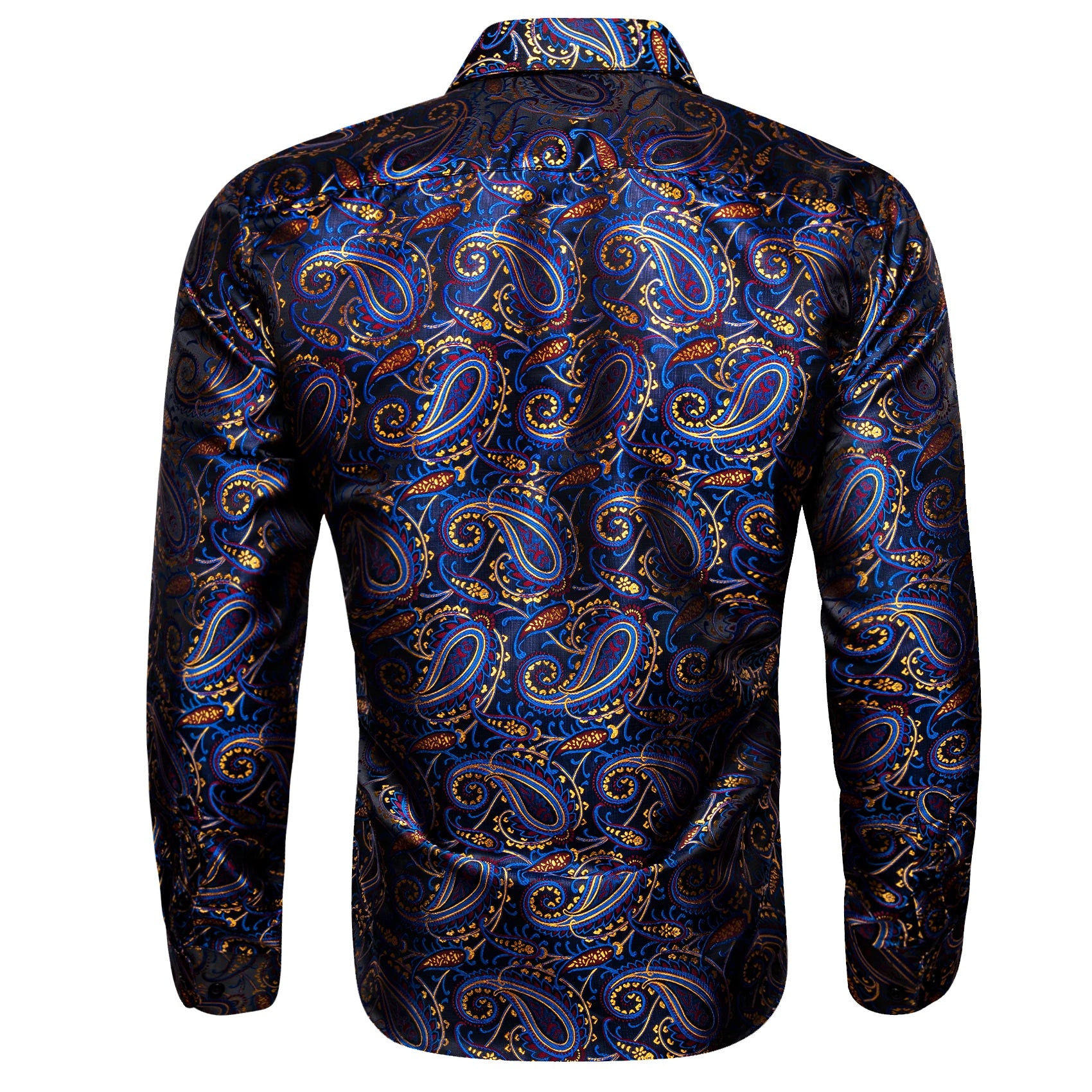 Luxury Mens Shirts Long Sleeve Blue Gold Red Paisley Spring Autumn Slim Fit Male Blouses Casual Lapel Tops