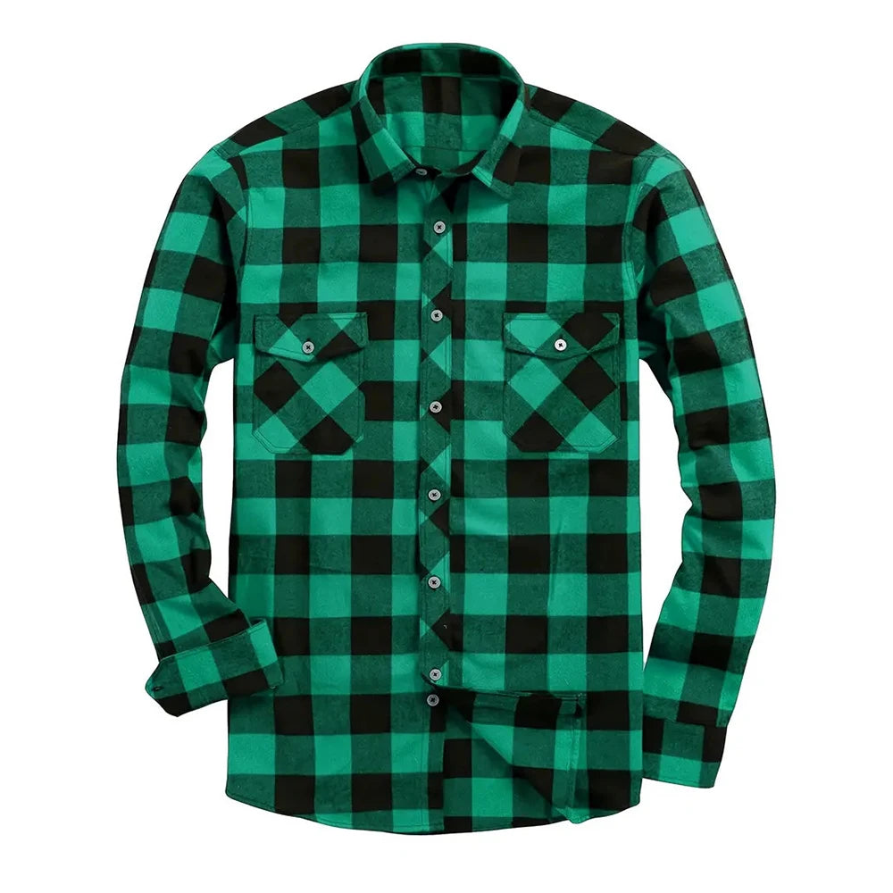 New Plaid Flannel Shirt for Men Long Sleeve Casual Shirts Spring Autumn Button -up 2-Pocket Colthing Tops Classic Men's Shirts