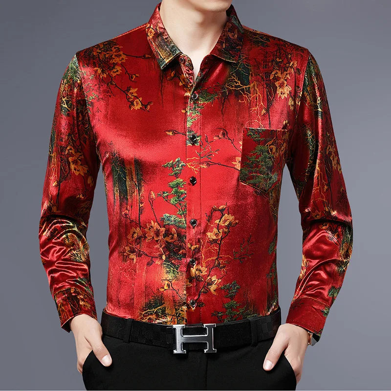 Exquisite Digital 3D Printed Fashion Casual Long Sleeve Shirt Men Spring High Quality Smooth Silky Comfortable Camisas De Hombre