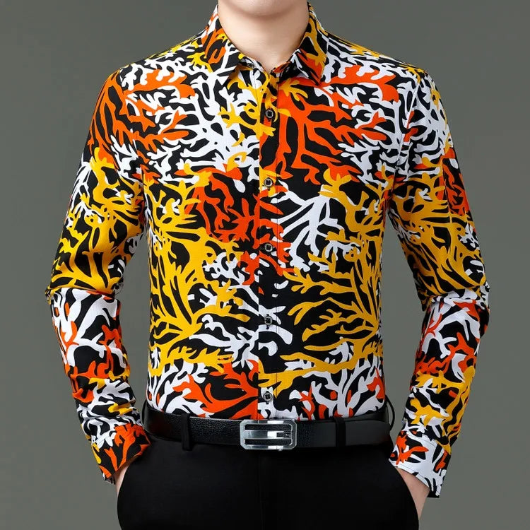 Exquisite Digital 3D Printed Fashion Casual Long Sleeve Shirt Men Spring High Quality Smooth Silky Comfortable Camisas De Hombre