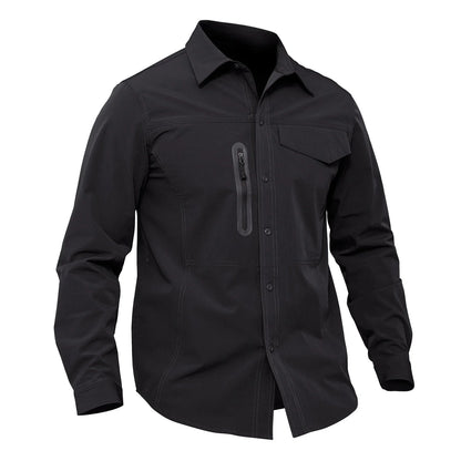 Stretch Men's Shirt Multiple Pockets Quick Drying Shirts High Quality Male Elastic Tooling Shirt Men Clothing Casual Shirts AF54