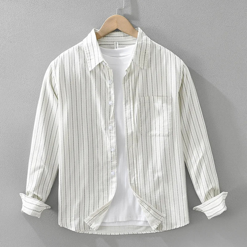 Japan Fashion Style High Quality 100% Cotton Striped Corduroy Shirts for Men Autumn Spring Long Sleeve Loose Workwear Tops Coats
