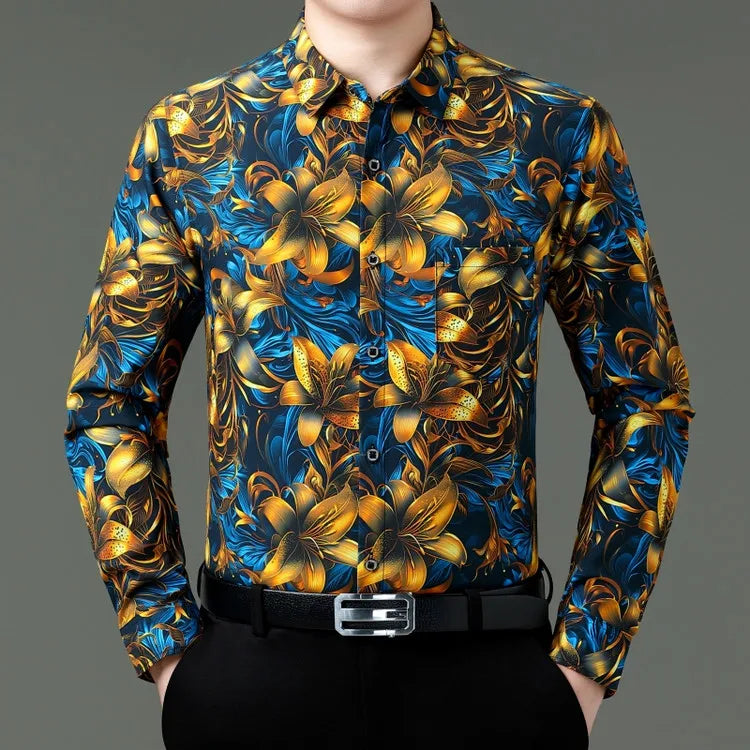 Exquisite Digital 3D Printed Fashion Casual Long Sleeve Shirt Men Spring High Quality Smooth Silky Comfortable Camisas De Hombre