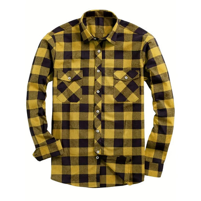 New Plaid Flannel Shirt for Men Long Sleeve Casual Shirts Spring Autumn Button -up 2-Pocket Colthing Tops Classic Men's Shirts