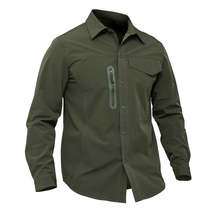 Stretch Men's Shirt Multiple Pockets Quick Drying Shirts High Quality Male Elastic Tooling Shirt Men Clothing Casual Shirts AF54