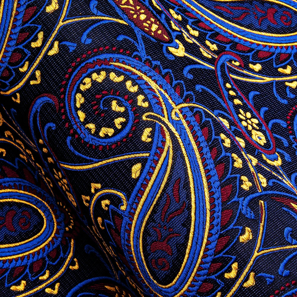 Luxury Mens Shirts Long Sleeve Blue Gold Red Paisley Spring Autumn Slim Fit Male Blouses Casual Lapel Tops