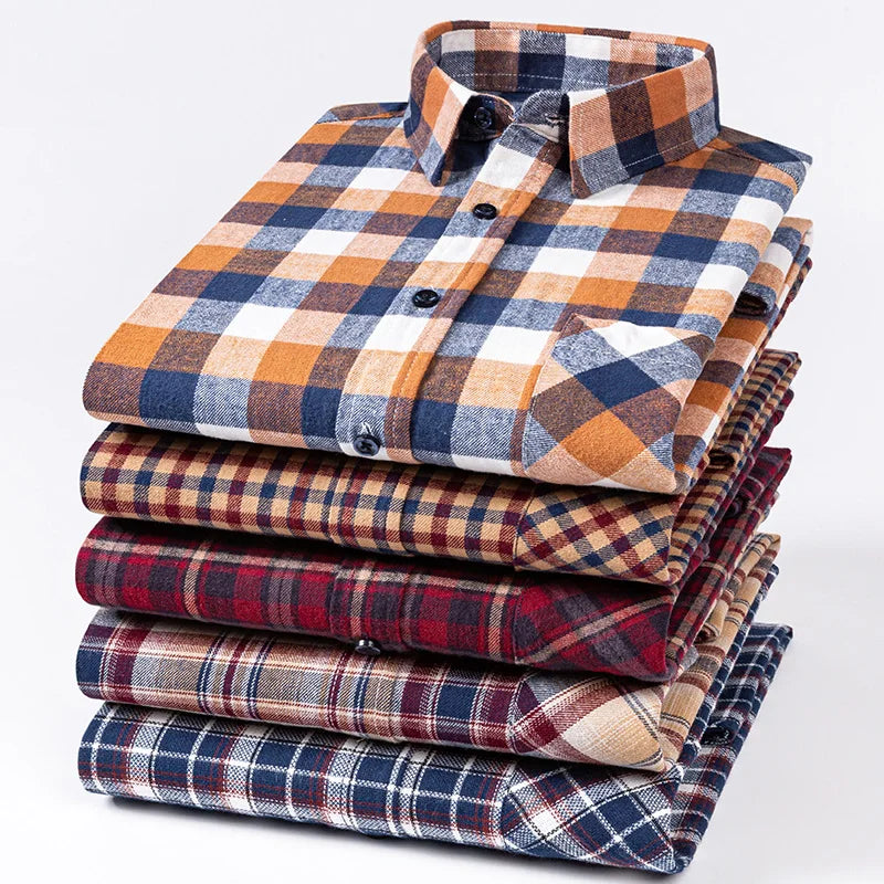 New Design Plaid Shirts For Men 100% Cotton Brushed Casual Spring Soft Regular Fit Versatile Stylish Multiple Colors Outdoor Top