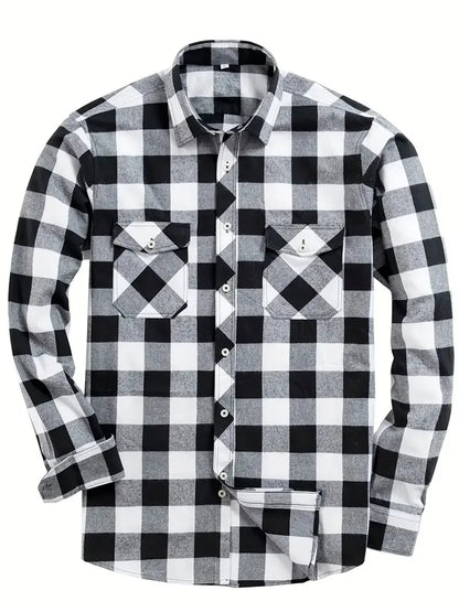 New Plaid Flannel Shirt for Men Long Sleeve Casual Shirts Spring Autumn Button -up 2-Pocket Colthing Tops Classic Men's Shirts