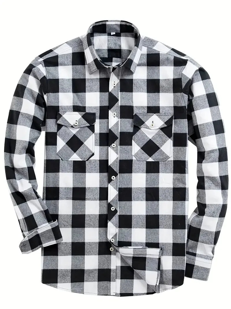 New Plaid Flannel Shirt for Men Long Sleeve Casual Shirts Spring Autumn Button -up 2-Pocket Colthing Tops Classic Men's Shirts