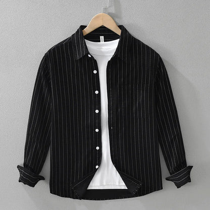 Japan Fashion Style High Quality 100% Cotton Striped Corduroy Shirts for Men Autumn Spring Long Sleeve Loose Workwear Tops Coats