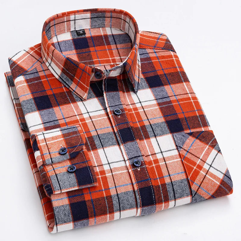 New Design Plaid Shirts For Men 100% Cotton Brushed Casual Spring Soft Regular Fit Versatile Stylish Multiple Colors Outdoor Top