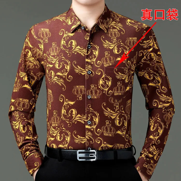 Exquisite Digital 3D Printed Fashion Casual Long Sleeve Shirt Men Spring High Quality Smooth Silky Comfortable Camisas De Hombre