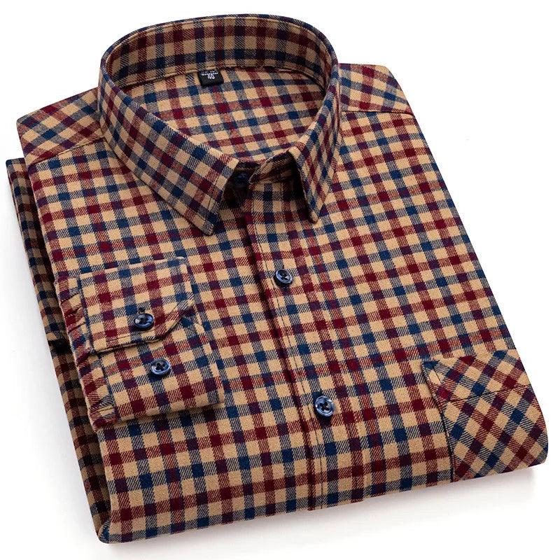 New Design Plaid Shirts For Men 100% Cotton Brushed Casual Spring Soft Regular Fit Versatile Stylish Multiple Colors Outdoor Top
