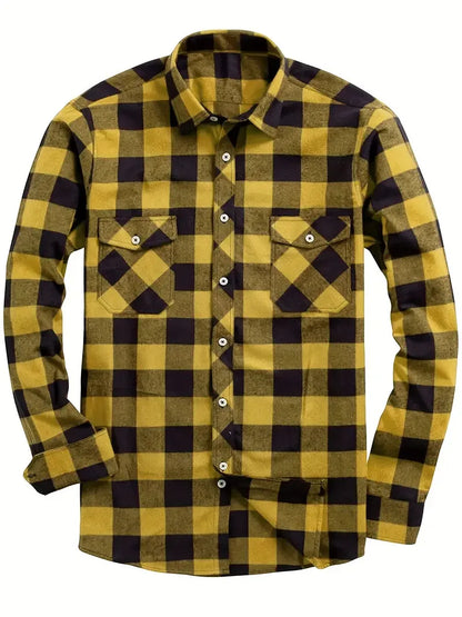 New Plaid Flannel Shirt for Men Long Sleeve Casual Shirts Spring Autumn Button -up 2-Pocket Colthing Tops Classic Men's Shirts