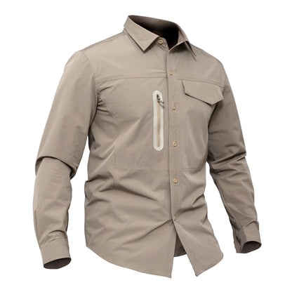 Stretch Men's Shirt Multiple Pockets Quick Drying Shirts High Quality Male Elastic Tooling Shirt Men Clothing Casual Shirts AF54