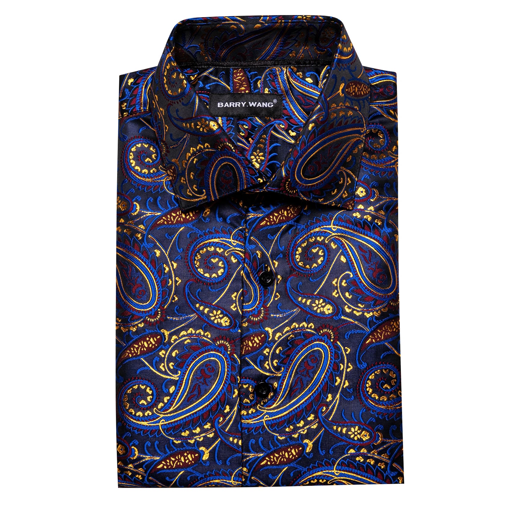 Luxury Mens Shirts Long Sleeve Blue Gold Red Paisley Spring Autumn Slim Fit Male Blouses Casual Lapel Tops